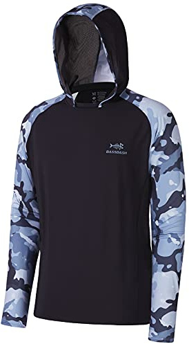 Bassdash Camiseta de Pesca de Rendimiento UPF 50 para Hombre con Capucha de refrigeración de Camuflaje de Manga Larga