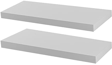Harbour Housewares Modern Floating Wall Shelves - 60cm - White - Pack of 2 - Photo Gallery Bookshelf Wall Shelf for Living Room Display, Bedroom, Office Storage