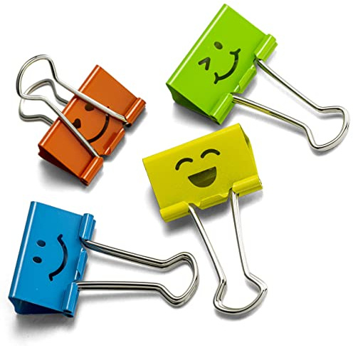 Officemate Smiling Face Binder Clips, Medium, Assorted Colors 36 Pcs, Paper Clamps for Office,Teacher Gifts, School and Home (31095)