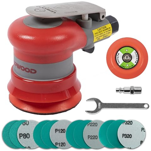 Pneumatisk slumpmässig excenterslipmaskin 3 tum lätt handflata slipmaskin 2,5 mm (3/32 tum) diameter omloppsbit 12 000 RPM med extra stöddyna och 12 st sandpapper