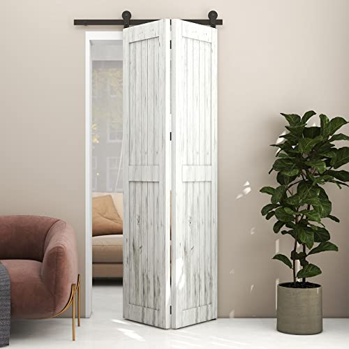 153 cm / 5 ft Bifold Sliding Door Fitting Sliding Door System Complete Set Runner Rail Wheels Set Black for 2 Wooden Doors 74 cm Top Mount T Wheel