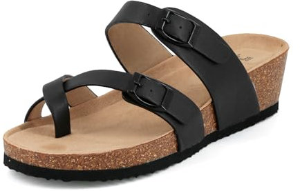 JOMIX Damenschuhe Pantoletten Sommer Sandalen Bequeme Kork Clogs Sommerschuhe Verstellbarer Schnalle Strandsandalen (SD2435, Schwarz, 39EU)