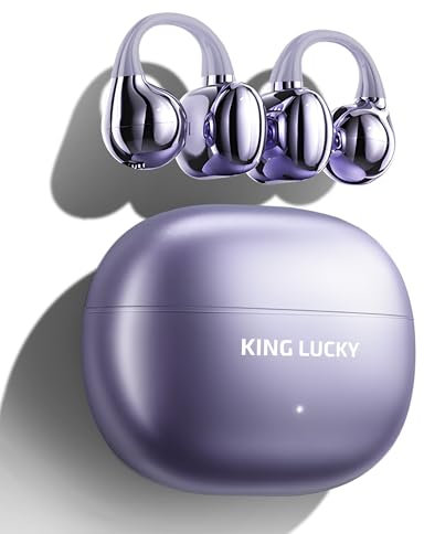 King Lucky ecouteurs à Clipser sans Fil Bluetooth 5.4 avec Micro, 50 Heures de Lecture, Suppression du Bruit, Etanche, Confortable pour Les porteurs de Petites Oreilles et, Running Sport (Violet)