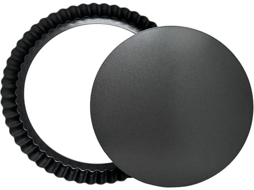 Teglia per quiche da 24 cm, con base allentata, teglie da forno scanalate, con fondo rimovibile antiaderente, per cottura al forno, tortiera, stampo per crostate, tonde scanalate, per quiche (22,9 cm)