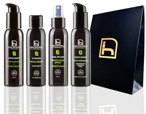 Homo Naturals Kit Tratamiento Facial 4 Pasos - Pack Regalo Hombres - Kit de Cuidado Facial Hombres - Cosmetica Masculina - Regalos para Hombre - Tratamiento Facial 100% Natural & BIO