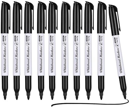 Yedtreg Black Whiteboard Pens, 10 Pack Fine Tip Dry Erase Whiteboard Markers, Dry Wipe Pens for Whiteboard (Black)