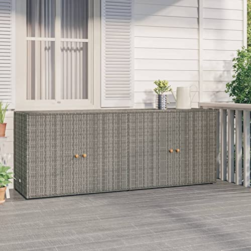 Gecheer Mobile Portaoggetti da Giardino Grigio 198x55,5x80cm Polyrattan,Armadietto,Credenza,Mobile,Portaoggetti,da Giardino,Esterno,Patio,Terrazzo,Balcone,Armadio da Esterno,Armadio Portascope,P319871