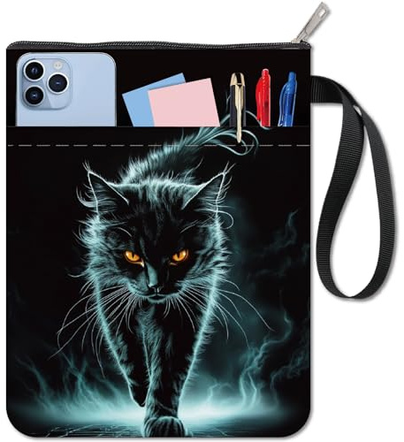 craspire Pochette de Livre de Chat Noir couvertures de Livre d’Animaux Tissu Lavable Animaux imperméables carnet de Poche Poche Poche avec Fermeture éclair et Poche Avant supplémentaire