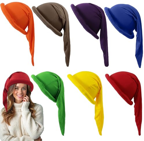 AUNGCSHE 7 cappelli a forma di gnomo, per adulti, con bersaglio nano, 7 colori, cappello di Natale, berretto da elfo, unisex, adatto per carnevale, Natale, accessori per feste, giochi di ruolo