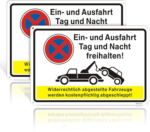2 Stück Einfahrt Freihalten Schilder Metall, Einfahrt und Ausfahrt freihalten Schilder, 30 x 20cm Parken Verboten Ausfahrt Freihalten Schild Alu,Reflexionsaluminium, mit Löcher, UV-Schutz