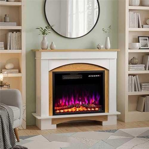 HOMAVO 23 Cheminée Électrique, 1000W/2000W Cheminée Électrique Chauffante, 12 Couleurs de Flamme 3D, 4 Couleurs de Feu en Bois, Télécommande, Armoire Incluse