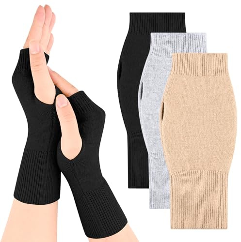 Vancle 3 Paar Halb Fingerlose Handschuhe Unisex – Leichte Strickhandschuhe für Herren & Damen, Warme Pulswärmer für Büro, Freizeit, Schreiben, Radfahren