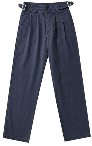 Veckade byxor för män bomull hög midja Gurkha vintage klänning byxa normal passform rak retro framsida Chino