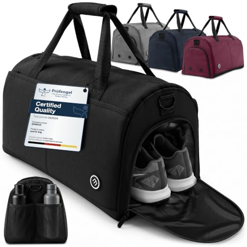 bemaxx Sportväska Träningsväska Herr Dam med Skofack, Våtfack | Resväska Simväska Fitnesstas Sport Gym Fitness Axelremsväska Handbagage Weekender Bag Fotboll Basket Handboll Bastu | 50 L, Svart