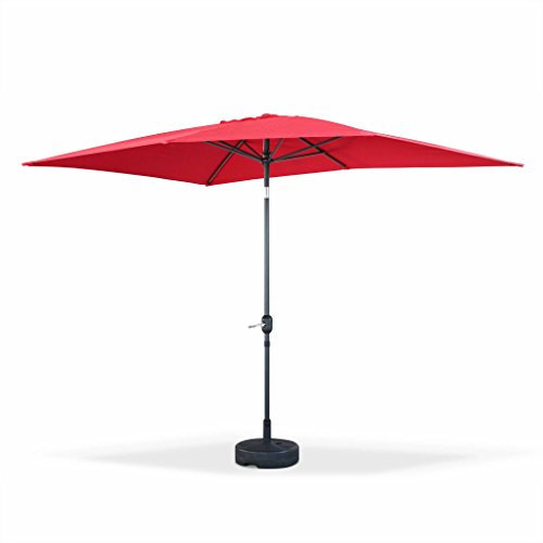 Alice's Garden - Parasol droit rectangulaire 2x3m - Touquet Rouge - mât central en aluminium orientable et manivelle d'ouverture