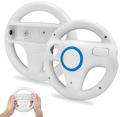 TechKen 2 STK Racing Lenkrad Wheel für Wii Fernbedienung Kompatibel mit Wii Kart,Racing Wheel für Wii Controller Kunststoff Game Lenkrad für Wii Racing Spiele