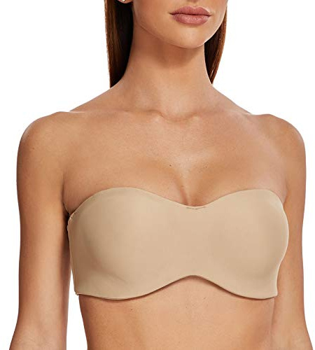 MELENECA Women's Strapless Bra for Large Bust Minimizer Unlined Bandeau with Underwire Beige 32DD