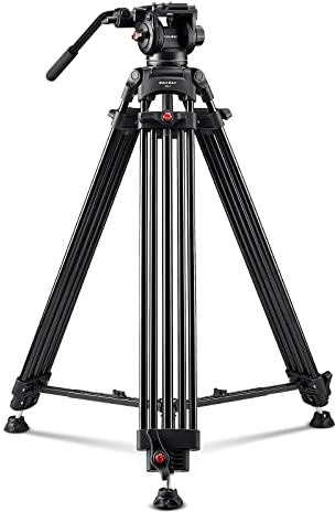 【Neigungsspannung-Design】 RAUBAY 179,8 cm Professionelle robuste Videokamera-Stativ mit Flüssigkeitskopf und QR-Platte, maximale Belastung 8 kg, Aluminium-Doppelrohr-Bein mit mittlerem Spreader DV-1