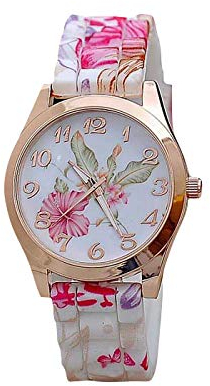 Armbanduhr Damen Uhren Schmuck Quarzuhr Analog Edelstahlarmband Muttertagsgeschenk Geburtstagsgeschenk Mode Frauen Mädchen Mädchen Uhr Silikon gedruckt Blume Kausal Quarz Armbanduhren