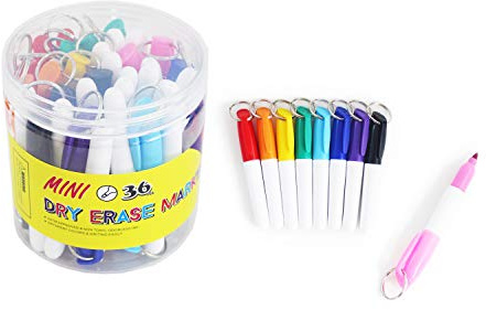 SKKSTATIONERY 36-Pcs Mini Dry Erase Markers with Key Ring, Whiteboard Markers, Marker Pens 3.5'', Markers