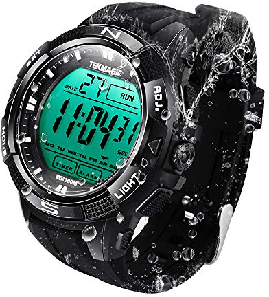 TEKMAGIC 10 ATM wasserdichte Uhr für Herren Jungen Baden 100m Unter Wasser mit Stoppuhr, Chronograph, Wecker, und Duale Zeitzonenfunktionen, 12/24-Stunden-Format Wählbar