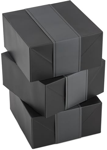 Hallmark 8 Medium Black Gift Boxes with Wrap Bands (3 Boxes, 3 Wrap Bands) for Weddings, Bridal Parties, Groomsmen Gifts, Valentine's Day, Graduations, Wrapped Treats and Cookies
