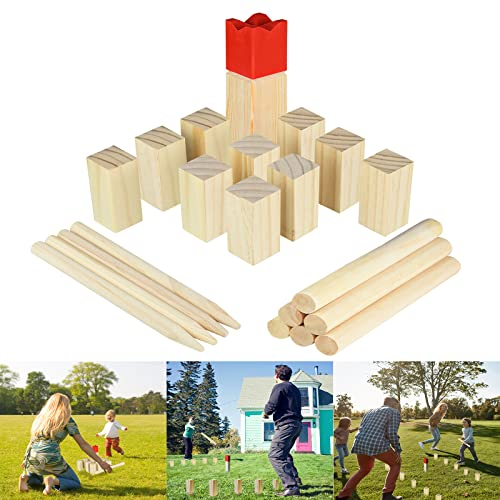 YRHome Wikingerspiel Wikinger Wurfspiel Kubb aus Kieferholz Schachspiel Schweden Schach Gartenspielzeug Gesellschaftsspiel Indoor & Outdoor für Erwachsene und Kinder Holzspielzeug mit mit Tasche