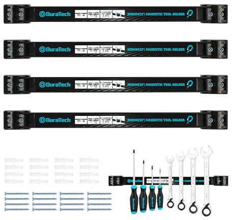 DURATECH Magnetleiste Werkzeug Set 4 Stück, Magnethalter Werkzeughalter Wand, Starke Magnete, Einfach zu Installieren, bis zu 6,8kg pro Stück tragen 305mm, Ideal für Werkzeugorganisation und Ordnung