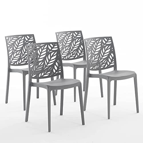 Sedie in polipropilene con fibra di vetro impilabili per interno, cucina o sala da pranzo, per esterno e giardino, sedie da bar e ristorante, di design - Dafne (4 Sedie, Grigio Scuro)