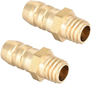 QUARKZMAN Metrisch M6-1 Außengewinde bis 6mm Stacheln Widerhaken Schlauchanschluss Messing x 2Stk Rohrverbindung Adapter Goldton für Schlauchanschluss