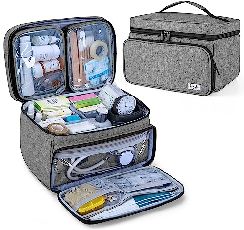 Luxja Borsa per Medicinali con 2 Borse Trasparenti Staccabili, Medica di Emergenza per Uso Domestico o in Viaggio (Solo Borsa), Grigio
