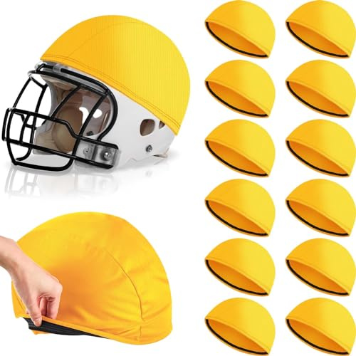 Ramede 12 Pieces Football Helmet Covers for Practice Scrimmage Cap Helmet Cover Scrimmage Cap for Youth Adult Football Hockey Training Accessories 10.4 Inch in Diameter (Regular Style,Yellow)