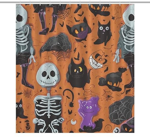 NHSY Tenda da doccia per Halloween, fantasma, zucca, gatto nero, pipistrello, ragno, tenda da doccia per bambini