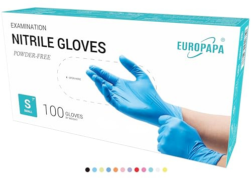 EUROPAPA 100 Guantes De Nitrilo Desechables, Guantes Desechables, Guantes De Examen, Guantes De Nitrilo, Sin Polvo, Sin LÁTex, No EstÉRiles, Sin LÁTex, Guantes Disponables (S, Azul)