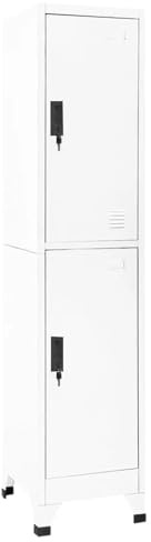 IKAYAA Taquillas Vestuario Armario para Vestuario Taquilla Metálico con 2 Compartimentos Ranuras de ventilación Recubrimiento de Polvo 38x45x180 cm Blanco