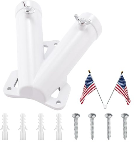 PEUTIER Soporte para Mástil Bandera Doble, Soporte Montaje Asta Bandera Aleación Aluminio Primera Calidad Forma V Soporte Asta Bandera Resistente Soporte Asta Bandera Doble Doble Ranura(Blanco)