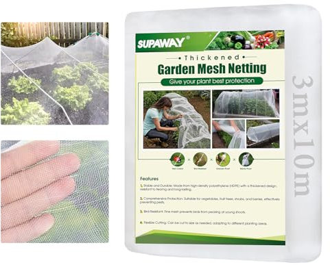 SUPAWAY Rete Anti Insetti 3 x 10 m Rete Protettiva per Piante, Rete da Giardino a Maglia Fine, Protezione contro Insetti e Uccelli, Rete per Orto e Piante, Adatta per Frutta e Verdura