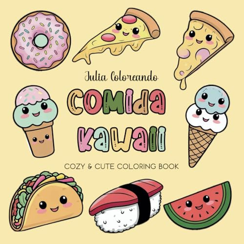 COMIDA KAWAII: Libro de colorear para adultos | 53 dibujos cute para relajarte