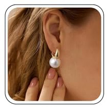 Yheakne Vintage Pearl Hoop Earrings Gold Pearl Drop Earrings Round Pearl Bead Earrings Pearl Huggie Hoop Earrings Wedding Pearl Earrings Jewelry for Women