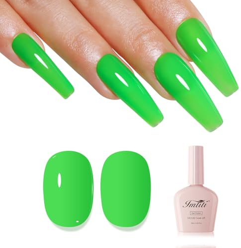 Imtiti Neon Gel Nail Polish, Neon Green Gel Polish High Gloss Soak Off UV LED Spring Summer Art Manicure Salon DIY Design 10ml