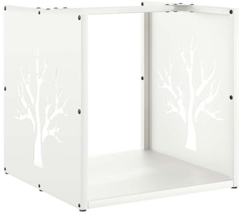 vidaXL Firewood Rack - White Cold-Rolled Steel Log Holder 40x40x40 cm Large Capacity Fireplace Storage Solution - Indoor Wood Holder