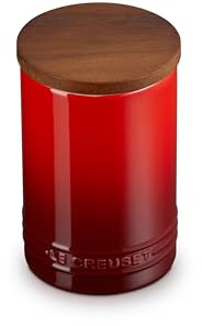 Le Creuset Signature Salt Cellar and Storage Canister with Wood Lid, 26 oz., Cerise