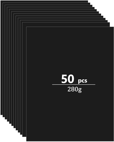 Atliberswo 50 Hojas de Cartón A4 de 280 g/m² Negro para Artesanía, Decoración, Pintura, Manualidades, Embalaje de Regalo, Impresión