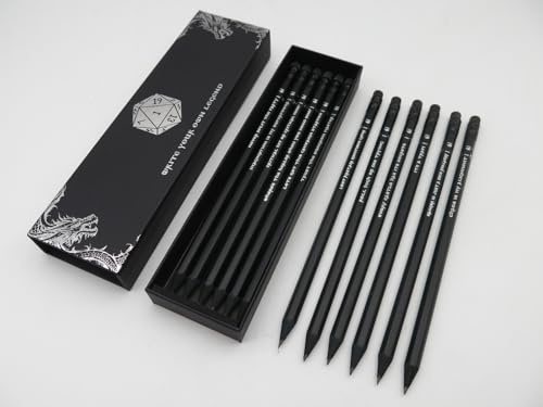 DND - Lápices de dados con citas, juego de 12 láminas plateadas estampadas con números de dados D&D D6, accesorios, juego de iniciación de Dungeons and Dragons, juego de regalo para jugadores de DM y