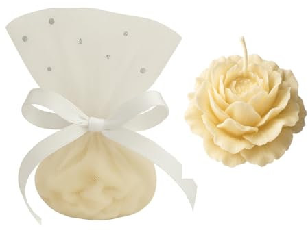 20 Bougies Petites Fleurs crème en Cire de Colza + 20 Tulles Voile | Cadeaux Invités Mariage, Baptême, Naissance | Souvenirs et Décoration Événementielle (Creme)