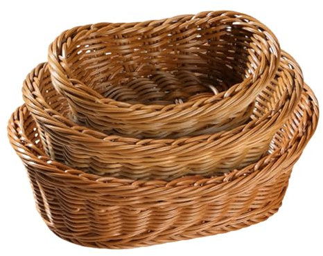 Canasta de frutas ovaladas, cesta de servicio de pan ovalado,3x bandejas de postre | Canasta de ratán de imitación para frutas, pan, verduras, toalla, hogar, restaurante, uso al aire libre