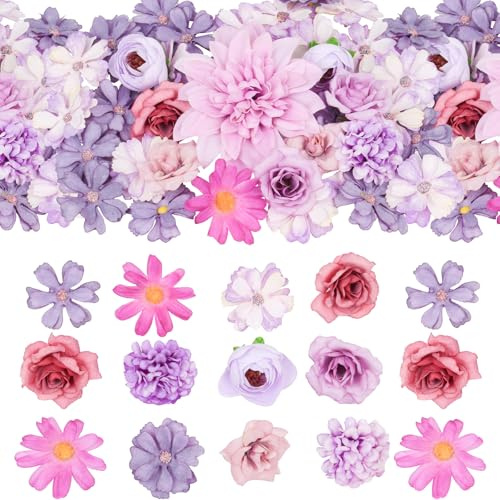 Olrla 50 st kronblommor, handgjord dekoration, mini silkesblommor, kombination för bröllop, fester, håraccessoarer, scrapbooking, heminredning (lila)