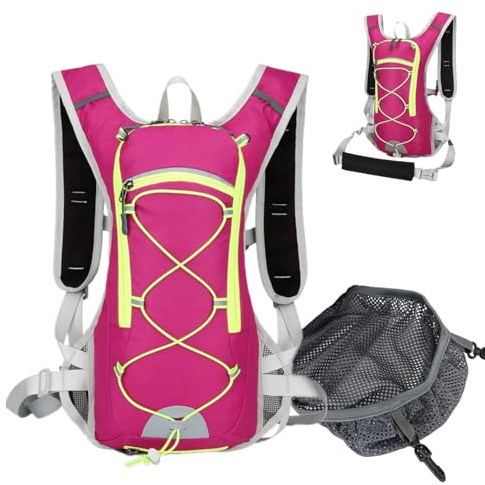 Euyaita Zaino da bicicletta da sci con rete per casco, ultraleggero, per bicicletta, mountain bike, zaino da trekking, impermeabile, per uomo, donna, ciclismo, campeggio, corsa, Rosa, Mittelgroße