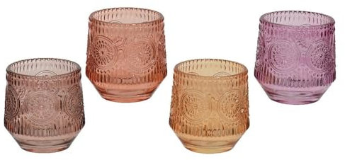 Garden Center Shop | Portavelas de Cristal 9.7 cm Diseño Vintage con Relieve | para Velas Tealight | Decoración Interior | Acabado Brillante y Elegante | Precio por Unidad