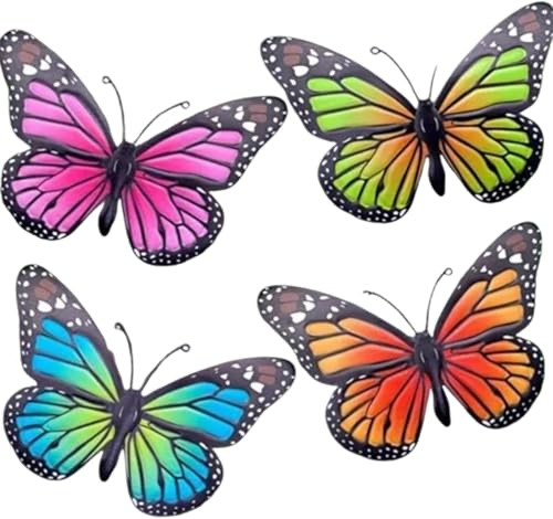 Neel Saanjh Butterfly Decorations Clips, Vibrant Outdoor Garden Wall Art, Weather-Resistant, Lightweight Clip-On Butterflies for Fences, Sheds, Trees & Flower Pots, Pack of 4,